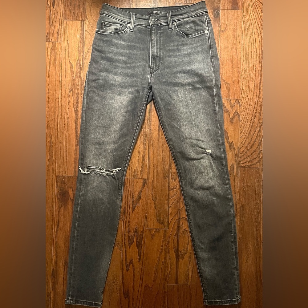 Hudson brand jean size 27 acid washed black skinny distressed jean